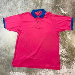90s Color Blocked Polo Shirt! Pink & Blue Size XL